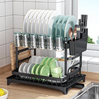 CARLA HOME 2-Tier Dish Drying Rack with Drainage Tray - Black