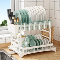 CARLA HOME 2-Tier Dish Drying Rack with Drainage Tray & Utensil Holder White