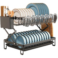 CARLA HOME 2-Tier Dish Drying Rack with Drainage Tray & Utensil Holder Black