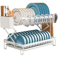 CARLA HOME 2-Tier Dish Drying Rack with Drainage Tray & Utensil Holder White