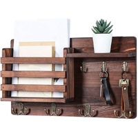 CARLA HOME Rustic Wood Wall Key Mail Holder with 6 Hooks