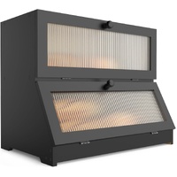 CARLA HOME Bamboo Bread Box Double Layer Black Clear Window