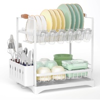 CARLA HOME 2-Tier Dish Drying Rack with Drainboard Utensil Holder White