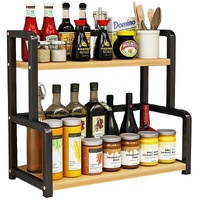 CARLA HOME 2-Tier Wooden Kitchen Spice Rack Countertop Storage