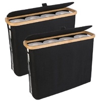 CARLA HOME Toilet Paper Storage Basket 12 Rolls Bamboo Lid - Black