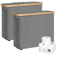 CARLA HOME Toilet Paper Storage Basket 12 Rolls Bamboo Lid - Grey