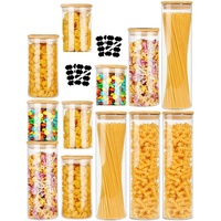 CARLA HOME 12 Pack Glass Storage Jars Bamboo Lids Pantry