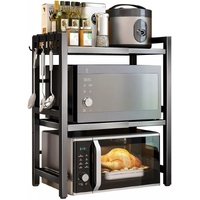 CARLA HOME 3 Tier Microwave Oven Rack with 6 Hooks & Shelf