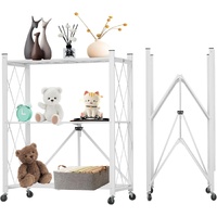CARLA HOME 3 Tier Foldable Storage Shelf with Wheels White