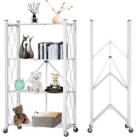 CARLA HOME 4 Tier Foldable Storage Shelf with Wheels White