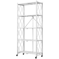 CARLA HOME 5 Tier Foldable Storage Shelf with Wheels White
