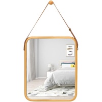 CARLA HOME 40x33cm Bamboo Frame Wall Mirror with Leather Strap