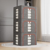 CARLA HOME 3 Pack Large Clothes Storage Bins 66L Grey with Lids
