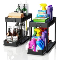 CARLA HOME 2 Pack Under Sink Organizer with Pull-Out Basket & Hooks