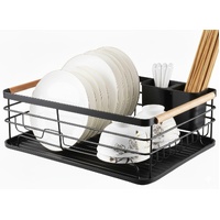 CARLA HOME Dish Drying Rack Wooden Handles Cutlery Holder Drainboard