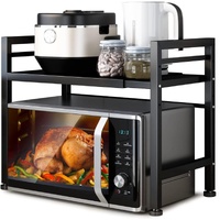 CARLA HOME 2-Tier Microwave Rack Adjustable Metal Shelf 6 Hooks Black