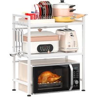 CARLA HOME 3-Tier Microwave Rack Adjustable Metal Shelf 6 Hooks