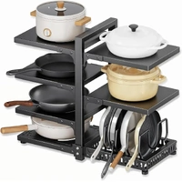 CARLA HOME Black 7 Tier Pan Organiser Rack - Heavy Duty - Adjustable - Pan Rack Kitchen