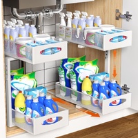 CARLA HOME 2 Pack Under Sink Organizer Pull Out Sliding Shelf White