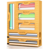CARLA HOME 6-in-1 Bamboo Kitchen Drawer Organizer with Wrap Dispenser