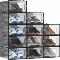 CARLA HOME 12-Pack Clear Shoe Storage Boxes - Stackable - Black - Shoe Box Storage