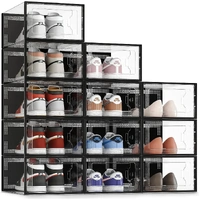 CARLA HOME 12-Pack Clear Stackable Shoe Storage Boxes - Black - Shoe Box Storage