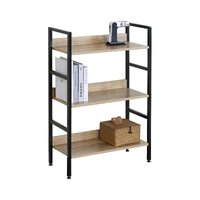CARLA HOME 3 Tier Bookshelf - Wood Metal Display Shelf - Brown - Rustic - Steel - Living Room Office