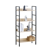 CARLA HOME 4 Tier Bookshelf - Wood Metal Display Shelf - Brown - Rustic - Steel - Living Room Office