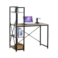 CARLA HOME Computer Desk with 4 Shelf Bookcase - Steel - Brown - Rustic - Office Desk Computer