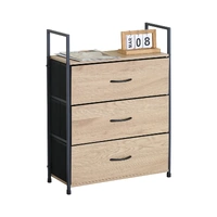 CARLA HOME 3 Drawer Tallboy Large Storage Cabinet - Brown - Rustic - Steel - Chest Drawers Tallboy