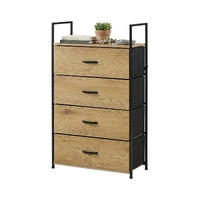 CARLA HOME 4 Drawer Tallboy Large Storage Cabinet - Brown - Rustic - Steel - Chest Drawers Tallboy
