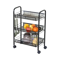 CARLA HOME 3 Tier Rolling Kitchen Trolley Cart - Metal Mesh - Black - Basic - Steel