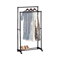 CARLA HOME Double Rod Garment Rack with Wheels - Black - Basic - Steel - Double Rod Clothes