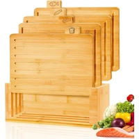 CARLA HOME Bamboo Cutting Board Set with Stand, 4 Pieces for Kitchen