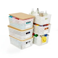 CARLA HOME Storage Bins with Bamboo Lids - 6 Pack - White - Plastic - Storage Bins 6 Pcs