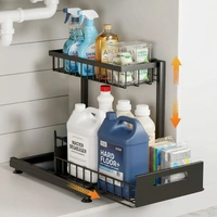 CARLA HOME 2 Tier Under Sink Organiser - Sliding Drawer - Black - Adjustable Under Sink Organiser