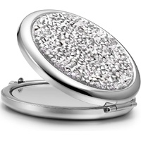 Mini Diamond 1X/2X Magnifying Round Metal Pocket Makeup Mirror Silver