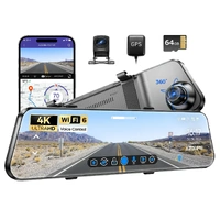 12" Black Dual 4K+1080P Rear View Mirror Dash Cam with WiFi 6, GPS, Night Vision, 64GB