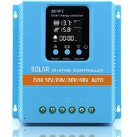 Blue 80A MPPT Solar Charge Controller with LCD Display and Dual USB Ports