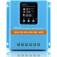 100A MPPT Solar Charge Controller with LCD Display and Dual USB Ports in Blue