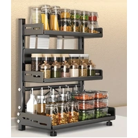 3-Tier Black Stainless Steel Spice Rack Kitchen Condiment Storage Shelf 40x16x54cm