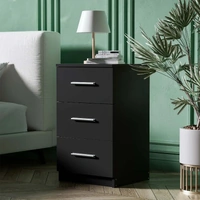 Black White Black Bedside Table with 3 Drawers, Modern Design, 38x35x66cm Storage Cabinet