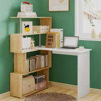 Adjustable Computer Desk with Storage Shelving in White Jointed Oak, 131x86x106cm