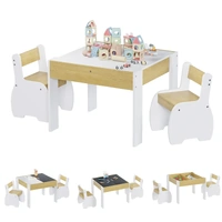3-Piece Kids Table and Chairs Set in White with Storage, 60x60x48cm