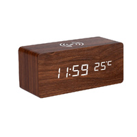 GENUX Modern Wooden LED Desk Clock with Qi Wireless Charger