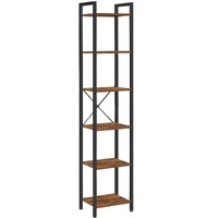 VIKUS 6-Tier Industrial Bookshelf Rustic Brown Black