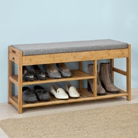 VIKUS Bamboo Shoe Bench with Drawers Lift Top