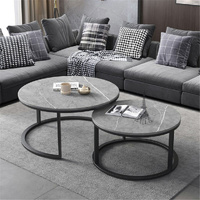 GENUX Set of 2 Grey Marble Nesting Coffee Tables 60/80cm