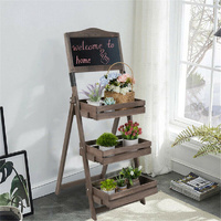 GENUX 3-Tier Rustic Wood Plant Stand 38cm Corner Shelf
