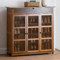 GENUX XXL 4-Tier Bamboo Shoe Rack Cabinet with Doors & Drawers